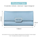 PALAY® Leather Solid Color Wallet for Girl,Card Holder Card Pouch Snap Button Closure-Blue