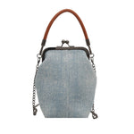 PALAY® Denim Kiss Lock Sling Bag for Women, Vintage Phone Pouch with Adjustable Crossbody Strap, Small Bucket Shoulder Handbag with Top Handle for Daily Travel