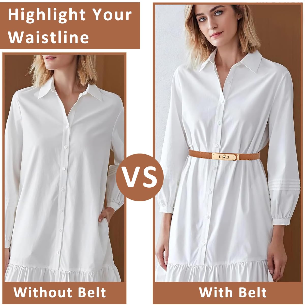 PALAY Waist Belt for Women with Alloy Turn Lock Buckle Brown PU Leather Fit 65–105cm