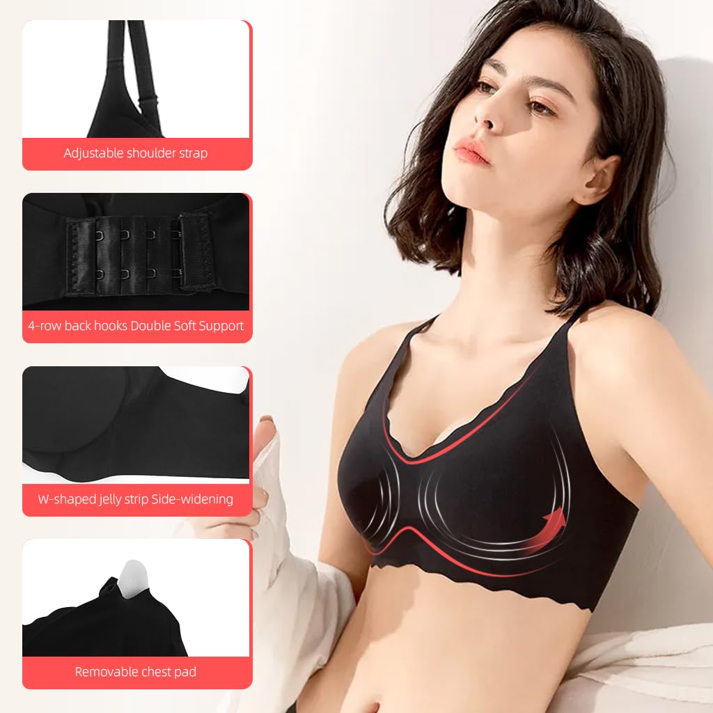 PALAY® Seamless Bra for Women Bralette Bra V-Neck Push-Up Bralette Bra Seamless Women Bra Ice Silk Touch No Wired Summer Bralette Full Cup Bras, L