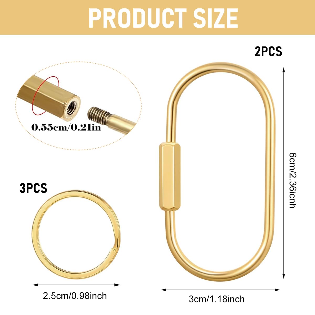 PALAY Carabiner Locks 2.36 inch Screw Lock Oval D Rings with Golden Copper Finish | for Hanging and Securing