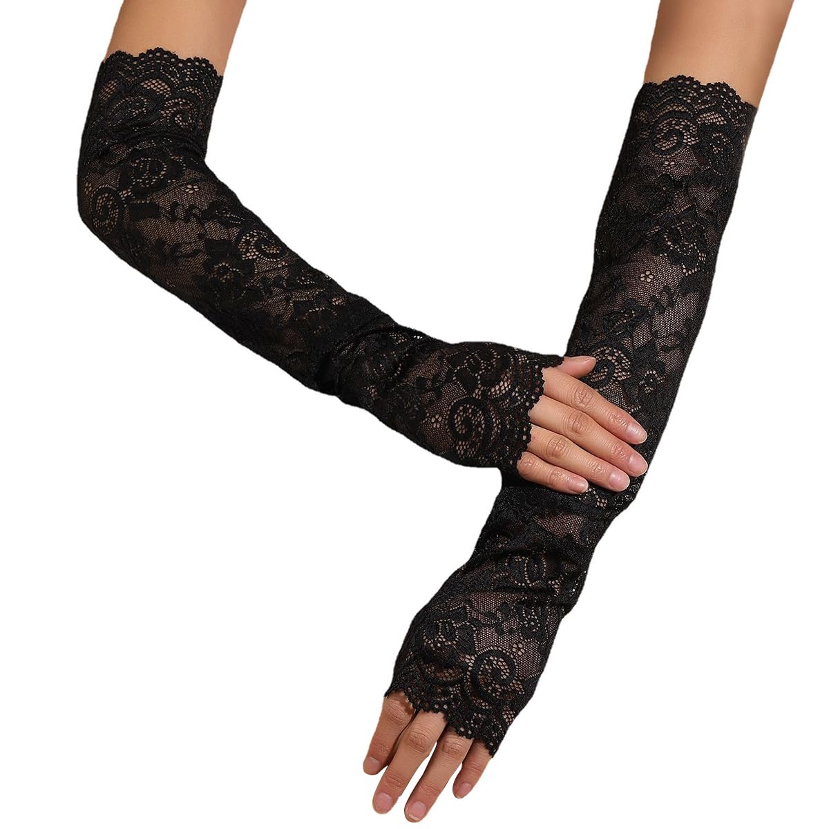 PALAY® Arm Sleeves for Women Girls, Floral Lace Cooling Arm Sleeve, UV Protection Hand Cover Arm Sleeves for Daily Use, Bike, Cycle, Sport - Elastic & Breathable - 1 Pairs