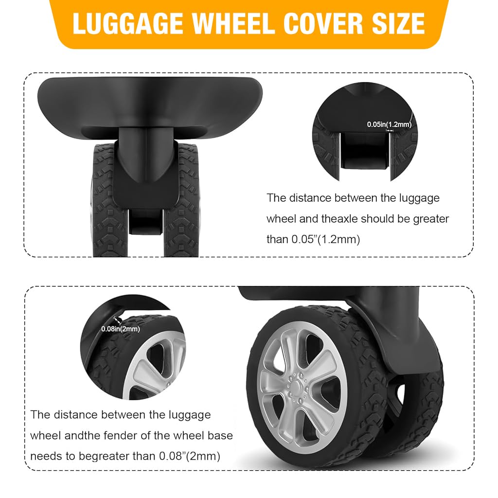 PALAY Luggage Wheel Silicone Protector Cover Set 16pcs for 2in Wheels | Black Silent Shock Proof