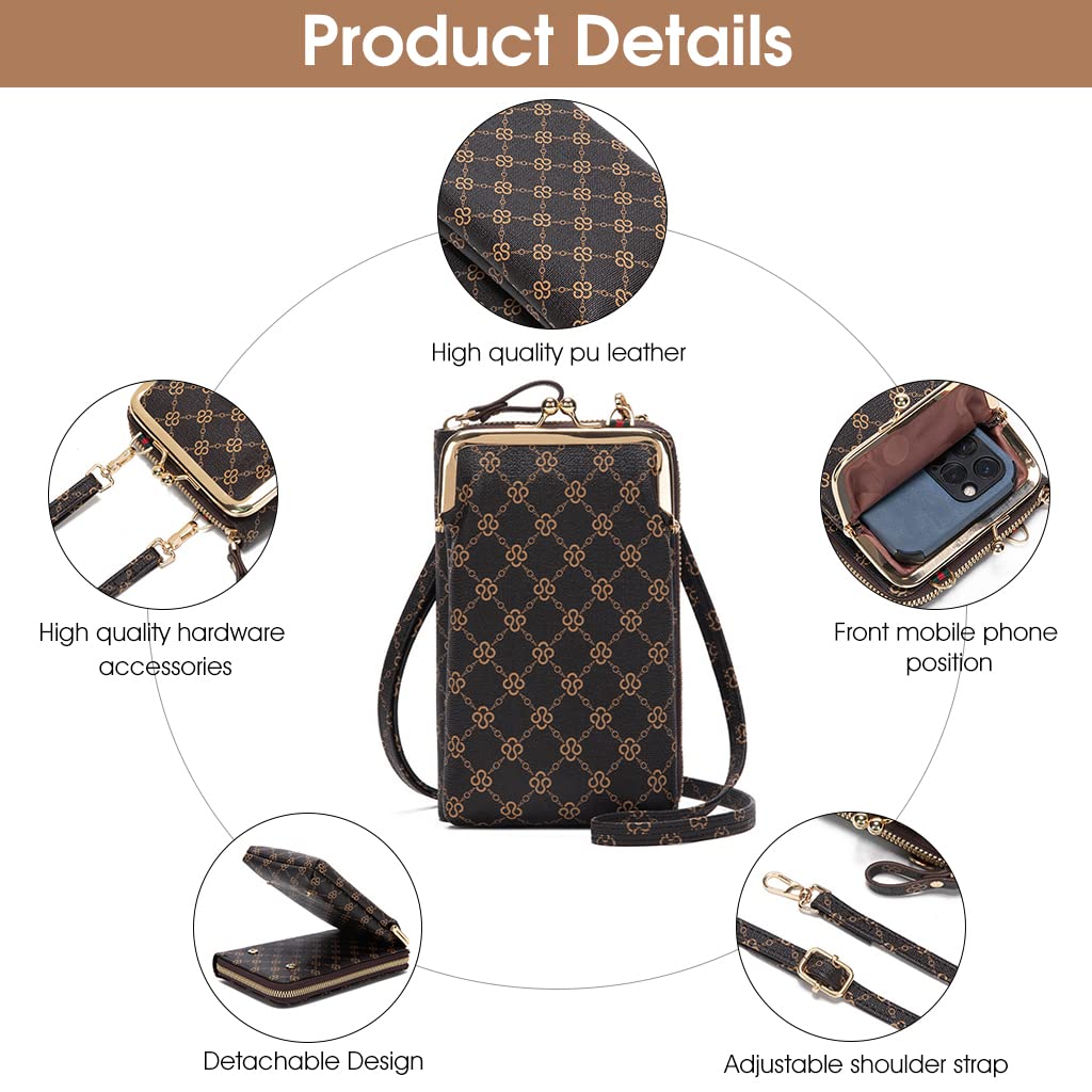 PALAY Crossbody Phone Bag for Women with 7in Size and Adjustable Detachable Strap | Brown PU Leather Wallet Purse