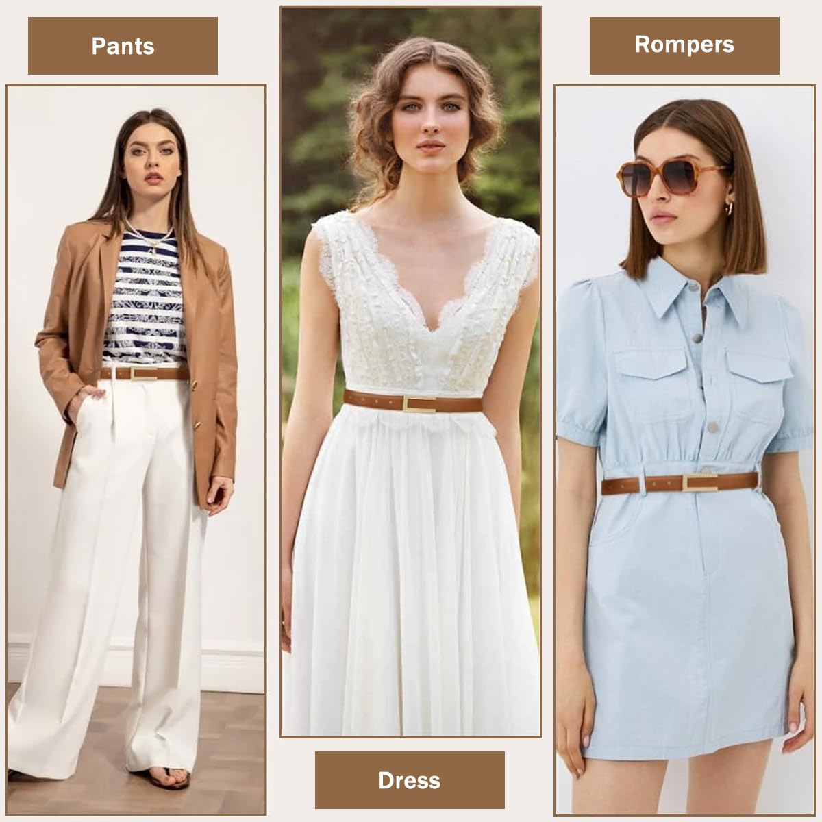 PALAY Women Belts for Jeans Dresses and Pants featuring Gold Buckle | 2Pcs 40in PU Leather