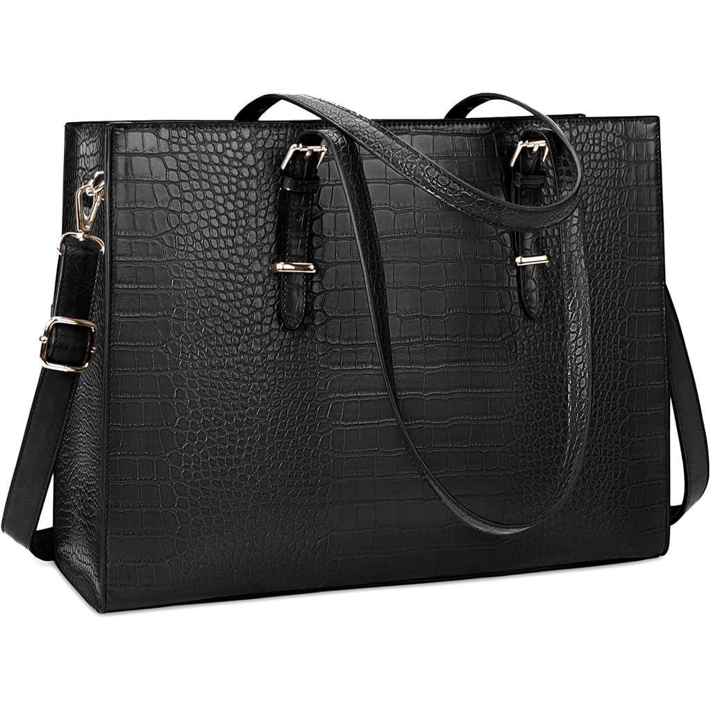PALAY Laptop Bag for Women 15.6 Inches with Detachable Shoulder Strap and Vegan Leather Tote | Stylish Work and Travel Handbag