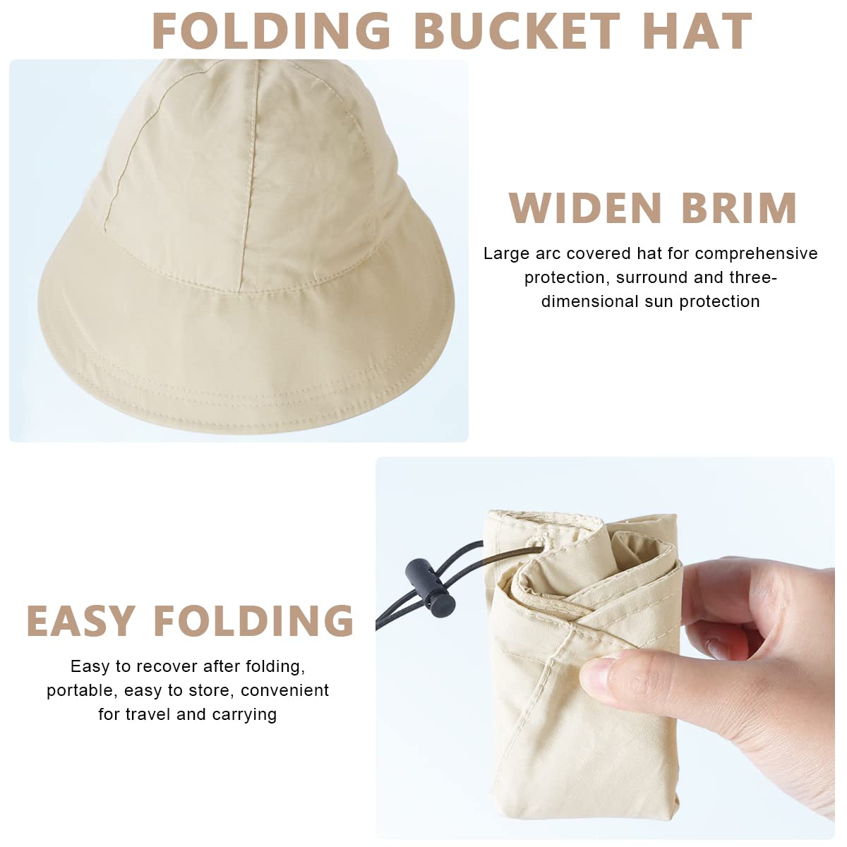 PALAY Polyester Wide Brim Hat for Women with Drawstring Closure and UV Protection | Beige Adjustable Sun Cap