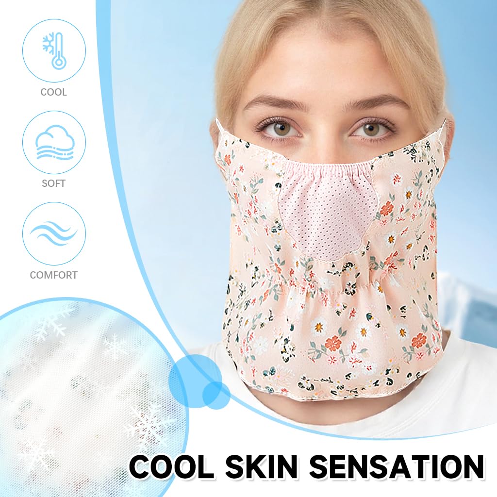 PALAY Face Mask for Women with UPF 50 Plus Sun Protection and Adjustable Ear Loops | Breathable Reusable Floral Cover in Pink