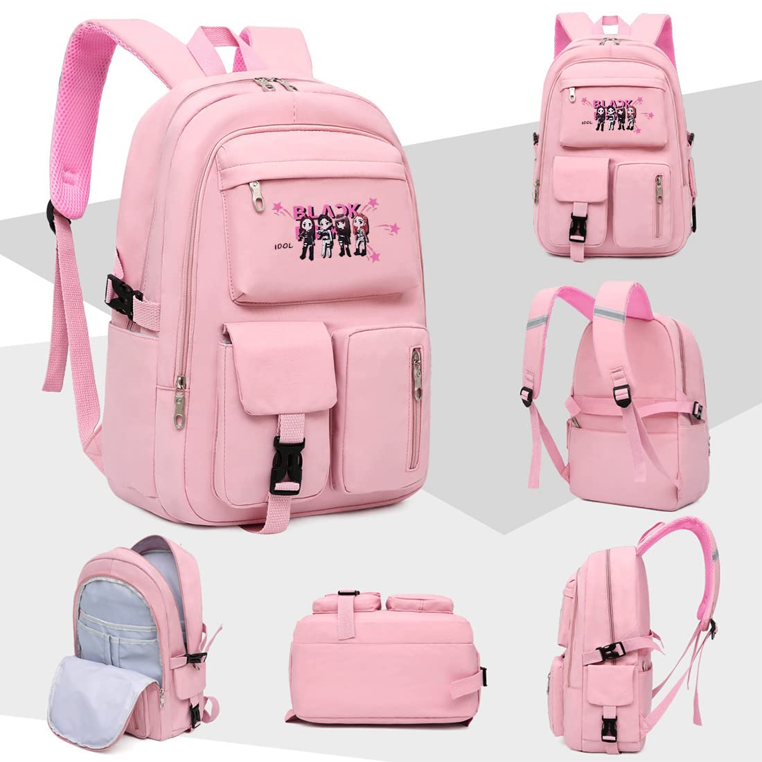 PALAY® Blackpink Standard Backpack For Girls School Bags Blackpink Kpop Theme Prints With Usb Charging And Headset Port Backpack For Student College School Bag For Boys, 18 L, Full Size