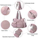 PALAY® Women Shoulder Bag Fashion Pink Nylon Hand Bag Carry-on Tote Bag with Removable Shoulder Shoulder Strap Large Multi Pockets Duffel Bag Garment Bag, 38x20x31cm