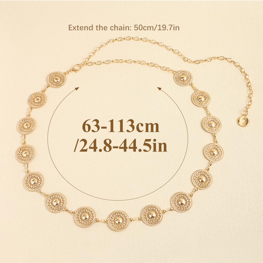 PALAY Belt for Women Dresses featuring Metal Concho Waist Chain in Gold | Adjustable Boho Hip Accessory