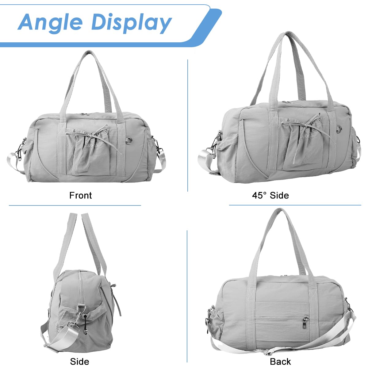 PALAY Traveling Bag for Women with Adjustable Shoulder Strap and 45 x 17 x 26 cm Capacity | Grey Oxford Gym Tote for Fitness and Travel