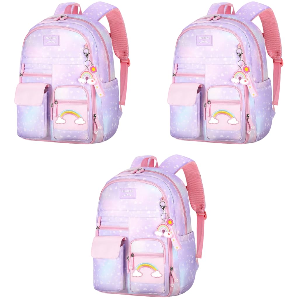 PALAY School Backpack for Girls with 32x28x45cm Large Capacity and Ergonomic Straps | Pink Set for Kids 6-12 Years