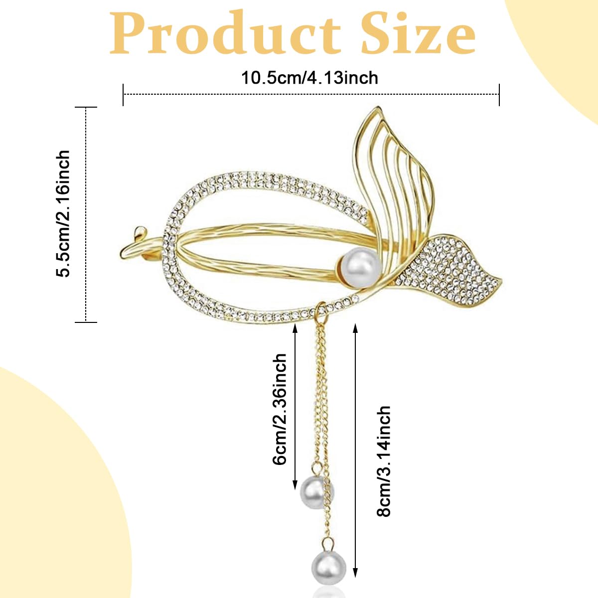 PALAY® Hair Clips for Women Tassle Mermaid Tail Jaw Hair Claws Hair Bun Accessories French Style Banana Clips Non Slip Rhinestone Twist Hair Barrette - Gold