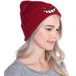 PALAY Winter Beanie Hat for Men and Women featuring Demon Emoji Design and Red Knit | Cozy Holiday Gift