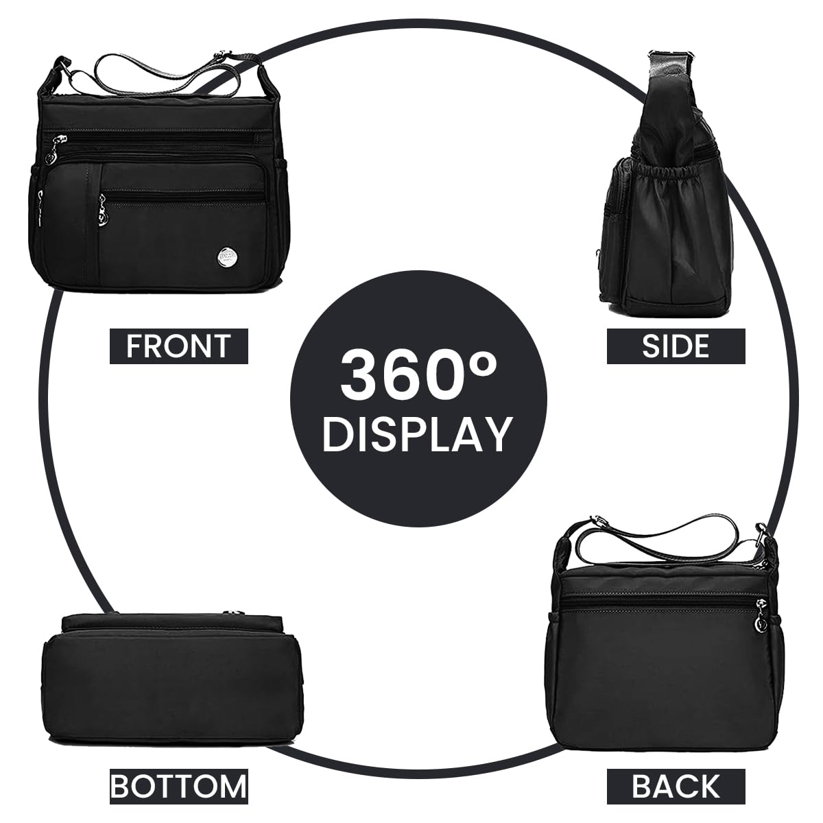 PALAY Women Shoulder Bag for Everyday Use with Multi Pocket Design and Adjustable Strap Black 2 PCS