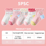 PALAY® 5 Pairs Kids Socks Girls Regular Socks Breathable Cotton Mesh Socks Home Socks Cartoon Unicorn Cotton Socks For Girls 6-8 Years Old, Multi