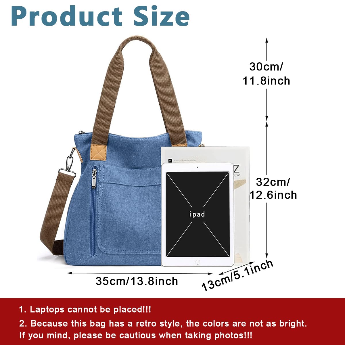 PALAY Handbags for Women with 35×12×32 cm Large Capacity and Detachable Shoulder Strap | Canvas Tote Bag for Daily Use