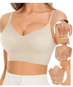 PALAY® Women's Low Back Seamless Bras Backless Multiway Convertible Adjustable Strap Halter Lifting Bra Spaghetti Strap Wire-Free with Padded Removeable, Beige, XL