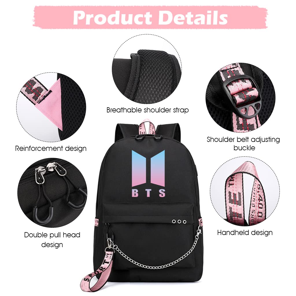 SANNIDHI® Kpop Bangtan Boys Casual Backpack Daypack Laptop Bag School Bag Bookbag Shoulder Bag with USB Charging Port