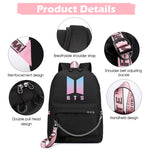 SANNIDHI® Kpop Bangtan Boys Casual Backpack Daypack Laptop Bag School Bag Bookbag Shoulder Bag with USB Charging Port