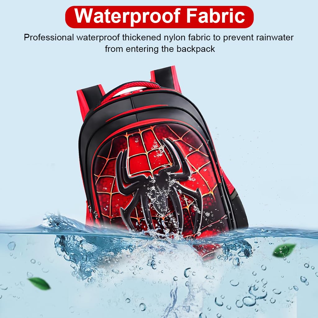 PALAY School Kids Backpack for 6–10 Years with 3D Hard Shell Spider Design and Padded Straps