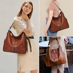 PALAY® Brown Faux Leather Tote Handbag for Women Fashion with Classic Shoulder Crossbody for Lady & Girl Solid Color