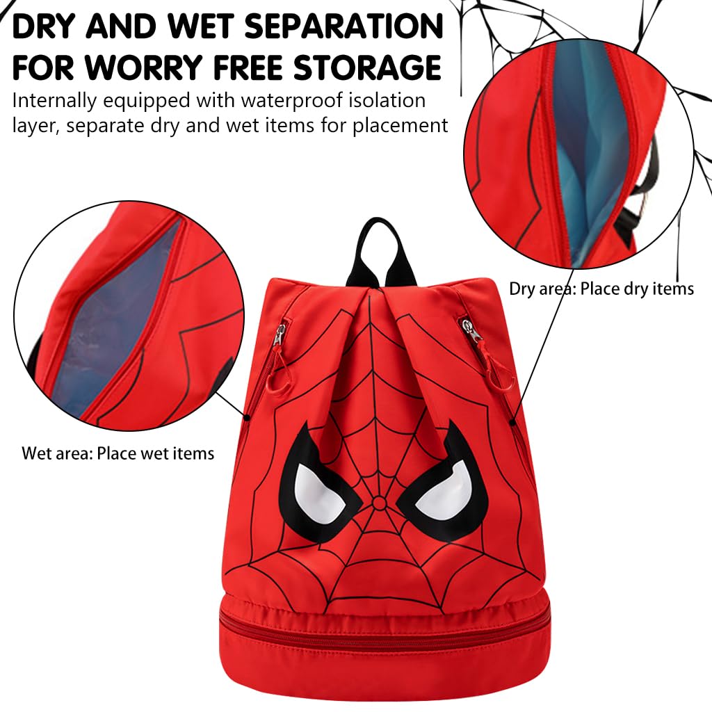 PALAY® Swimming Bag for Kids Spider Man Print Shoulder Bag for Kids Large Capacity Backpack for Boys Girls Wet Dry Separation Beach Bag