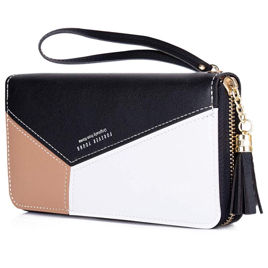 PALAY Women's Long Wallet for Daily Use with 10 Card Slots and Zipper Closure | Black