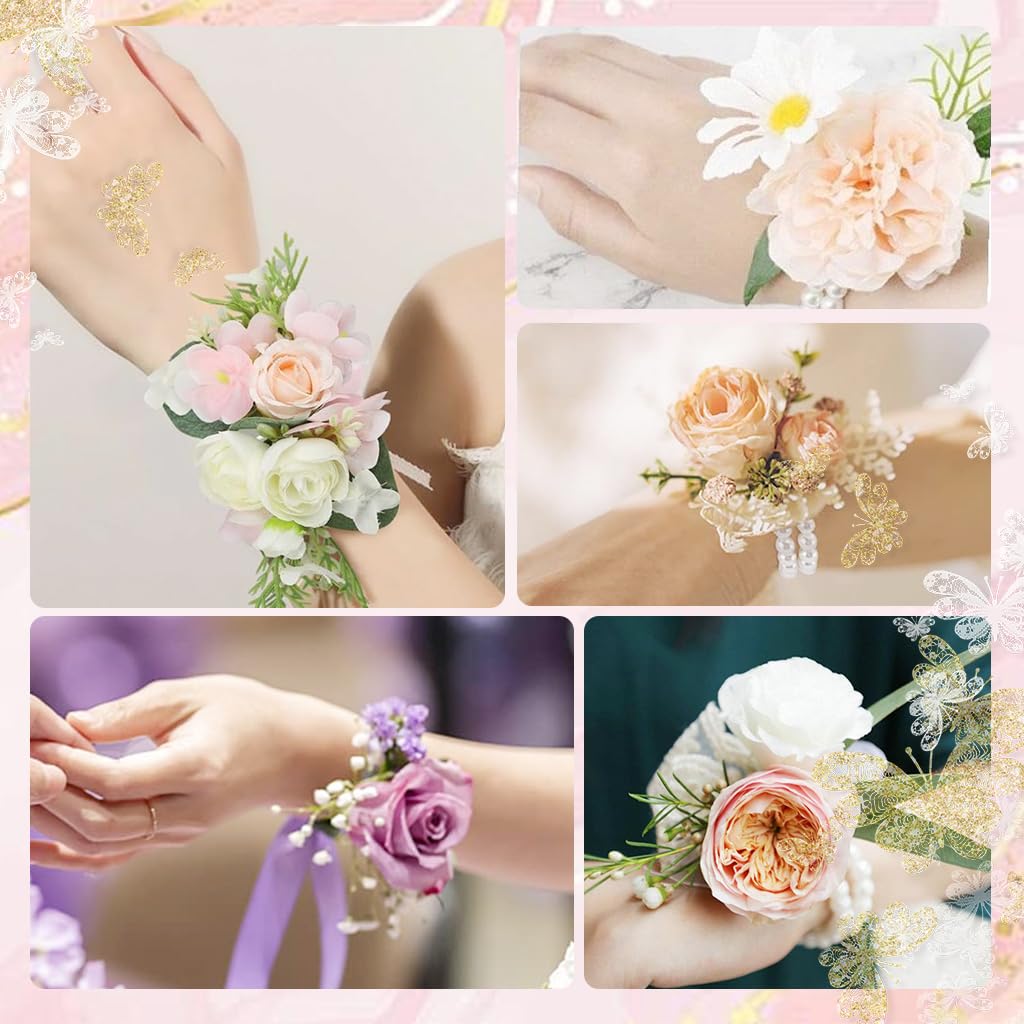 PALAY Pearl Corsage Wristlet Bracelet for Weddings and Proms featuring 8 Elastic Bands | DIY Bridal Accessories