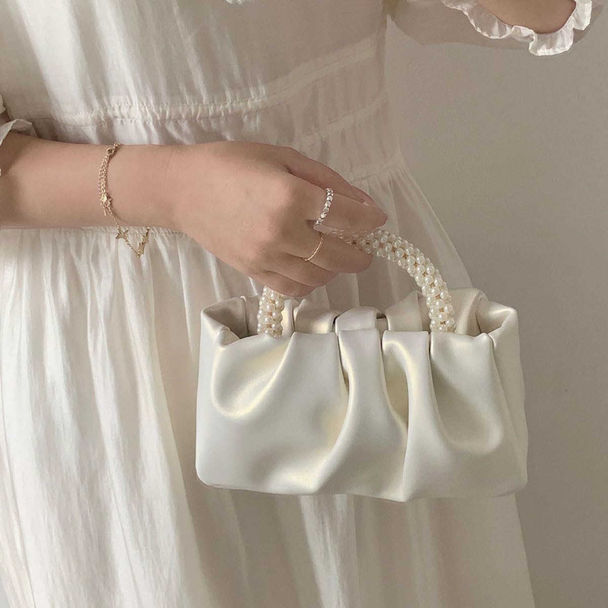 PALAY Evening Purse for Women featuring Faux Pearl Handle and Glossing Crinkle PU Design