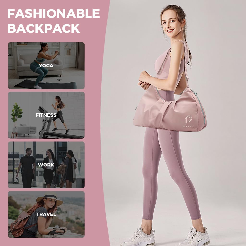 PALAY Women Gym Bag for Travel and Fitness with Shoe Compartment | Waterproof Nylon 2 PCS Pink
