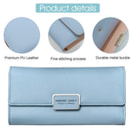 PALAY Wallet for Girls featuring Snap Button Trifold Design with 10 Card Slots | Blue PU Leather 7.5 x 3.9 x 1.2 in