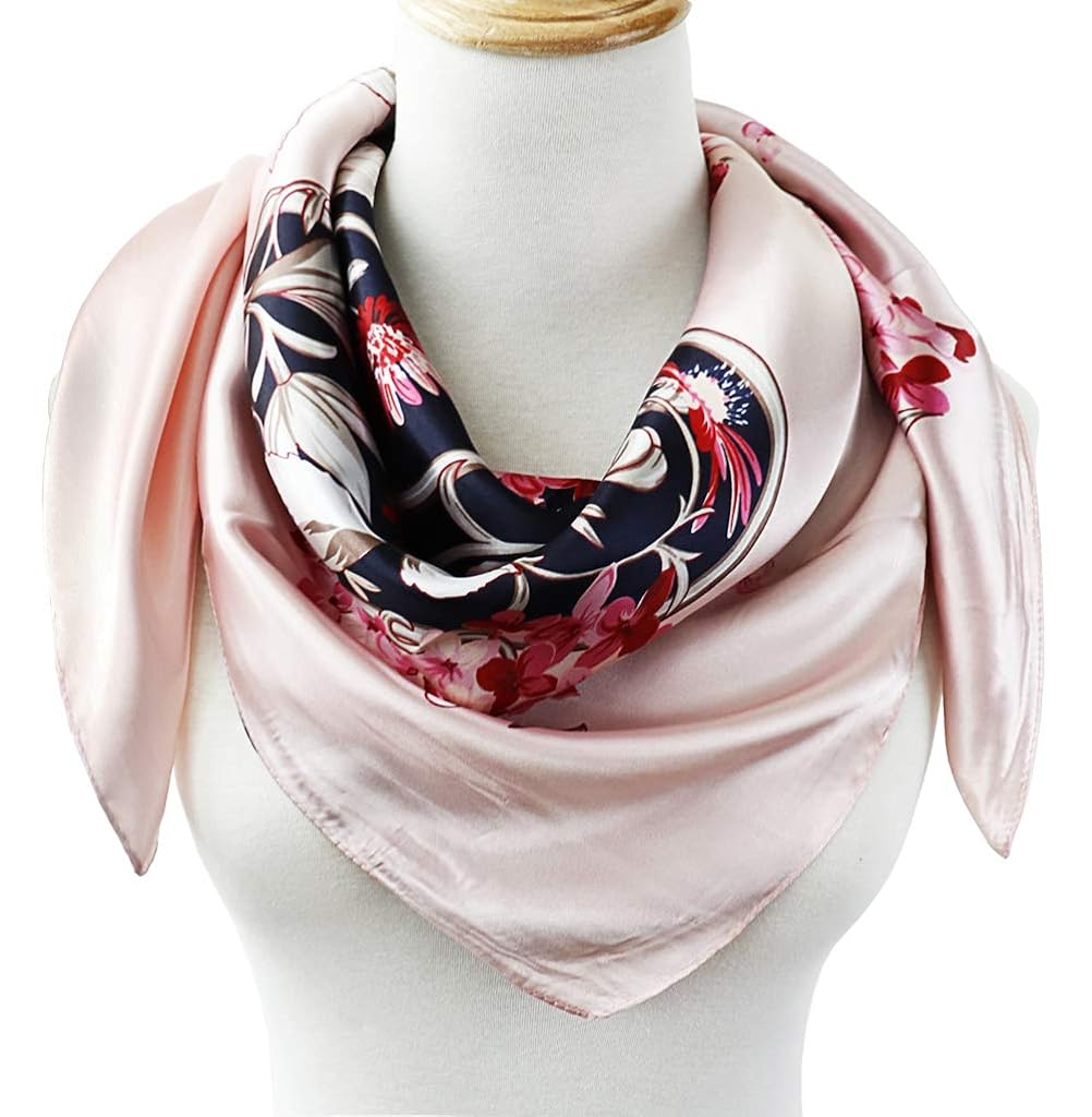 PALAY® Scarf for Women Stylish Satin Square Silk Like Hair Scarves and Wraps Headscarf for Sleeping 90*90cm-Navy