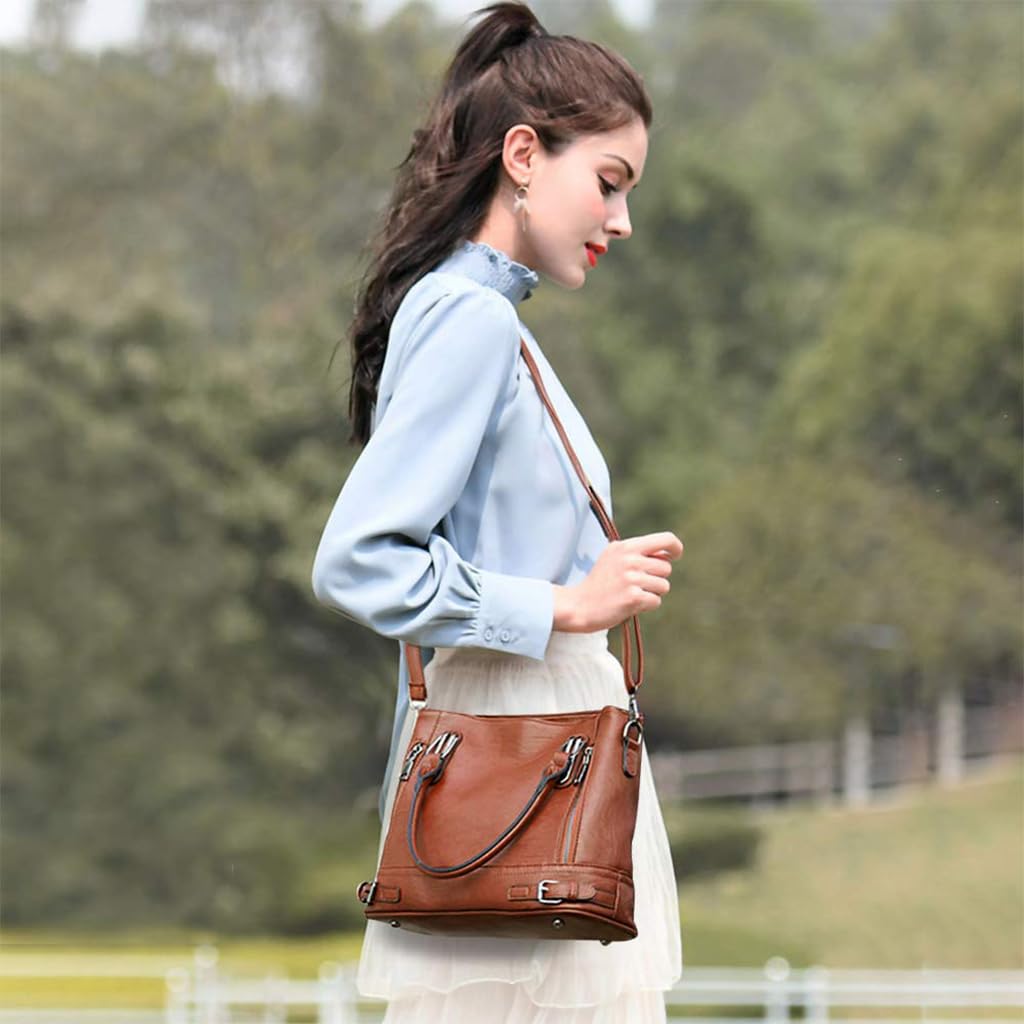 PALAY Women Tote Bag for Work and Travel featuring Removable Strap | Vintage Brown PU Leather Handbag