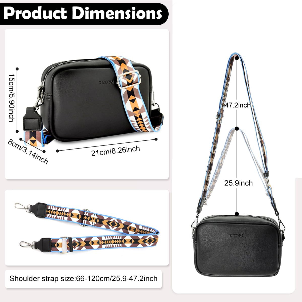 PALAY Crossbody Bag for Women with Adjustable Printed Strap and PVC Leather | 8.66x2.76x5.51 in