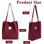 PALAY® Classic Tote Bag Corduroy Fashion Burgundy Grocery Bag Large Hand Bag For Women Shopping Bag, Grocery Bag, Shoulder Bag For Shopping, Commuting