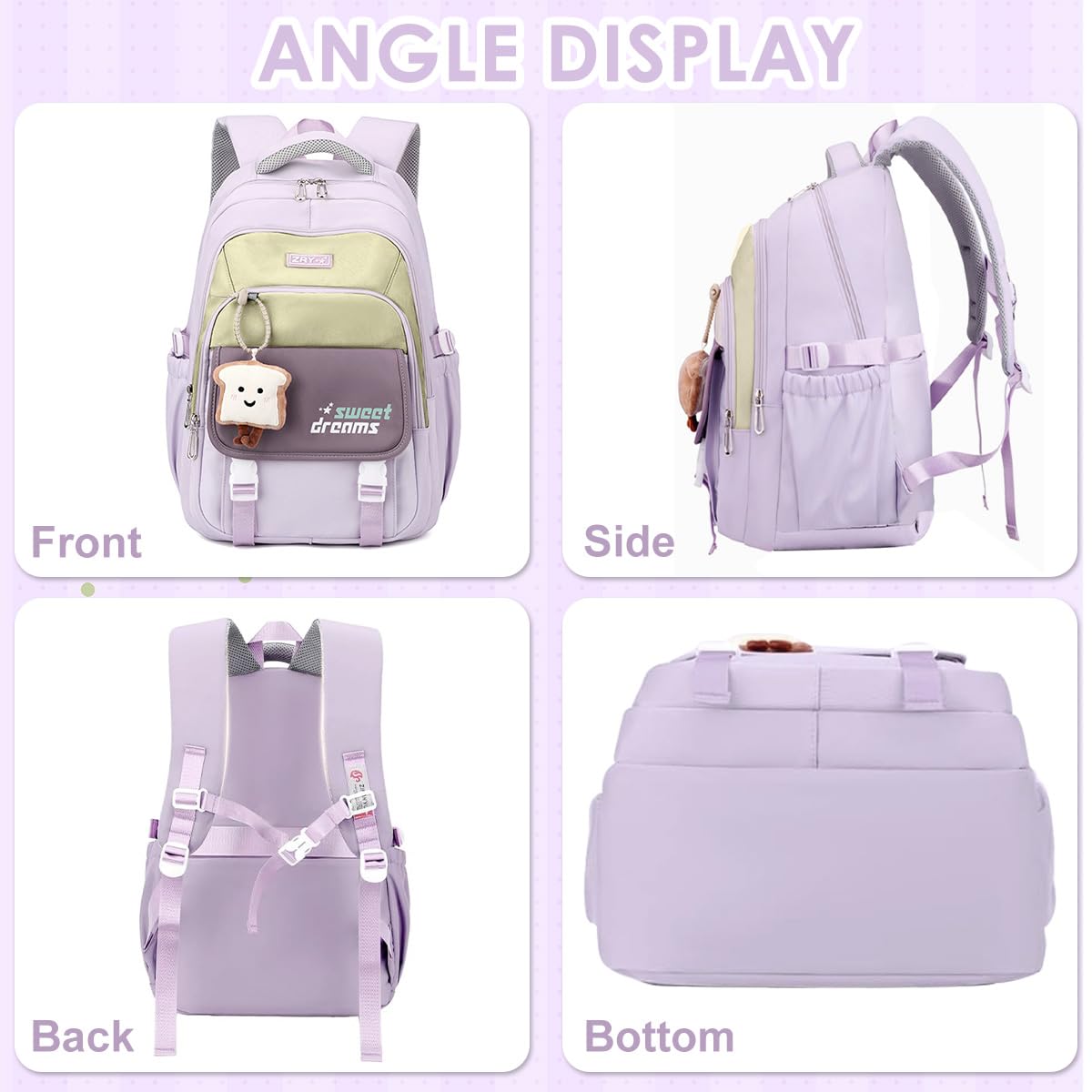 PALAY School Backpack with 3 Zip Compartments and Padded Shoulder Straps for Girls | Khaki Nylon Casual Travel Bag
