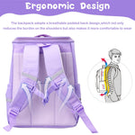 PALAY Unicorn Backpack for Girls featuring 31x21x42cm capacity with ergonomic padded straps | Purple waterproof school bag for kids 7–12