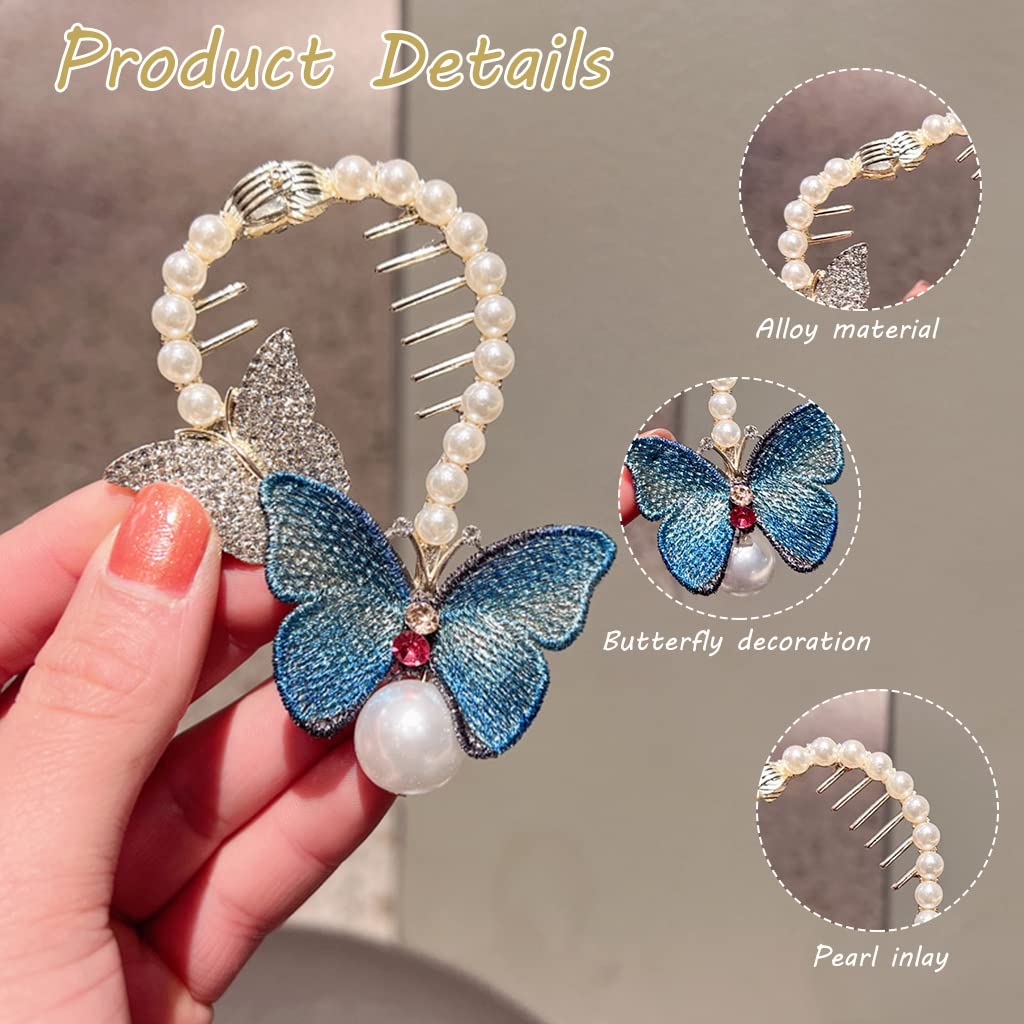 PALAY Hair Bun Accessories for Women with Pearl Butterfly Clip and Self Lock Design | Elegant Alloy Rhinestone Holder for Wedding or Daily Hairstyles