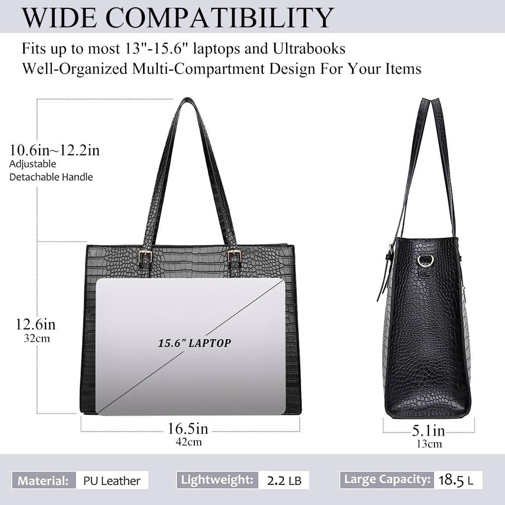 PALAY Laptop Bag for Women 15.6 Inches with Detachable Shoulder Strap and Vegan Leather Tote | Stylish Work and Travel Handbag