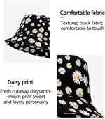 PALAY® Bucket Hats for Women Little Daisy Print Cotton Fisherman Beach Hats Foldable Reversible Bucket Outdoor Casual for Ladies Girls Cap White