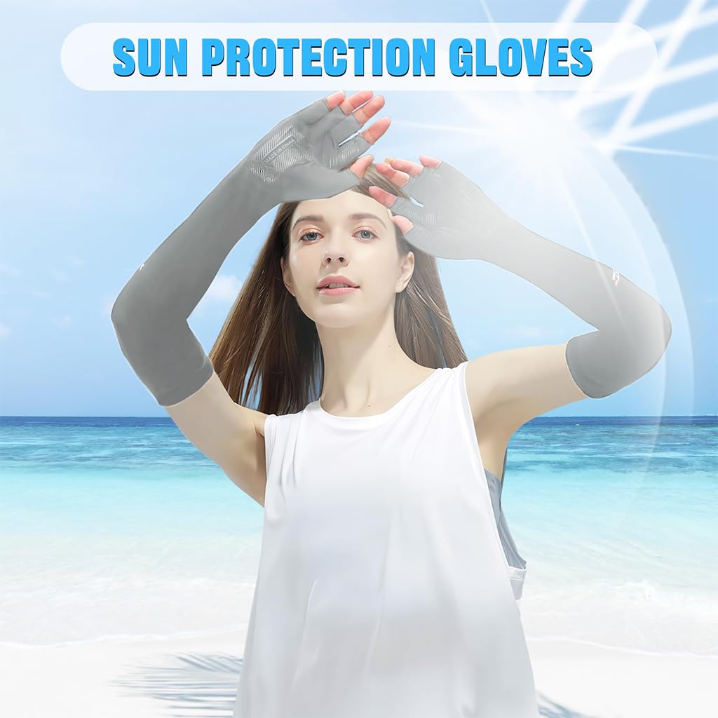 PALAY Arm Sleeves for Sun Protection with Fingerless Gloves and Anti Slip Grip | 1 Pair