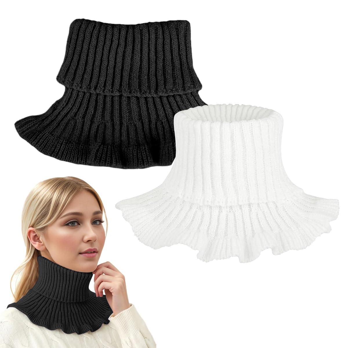 PALAY Fake Collar for Women with Knitted Turtleneck Design in Yellow & White | Winter Neck Warmer
