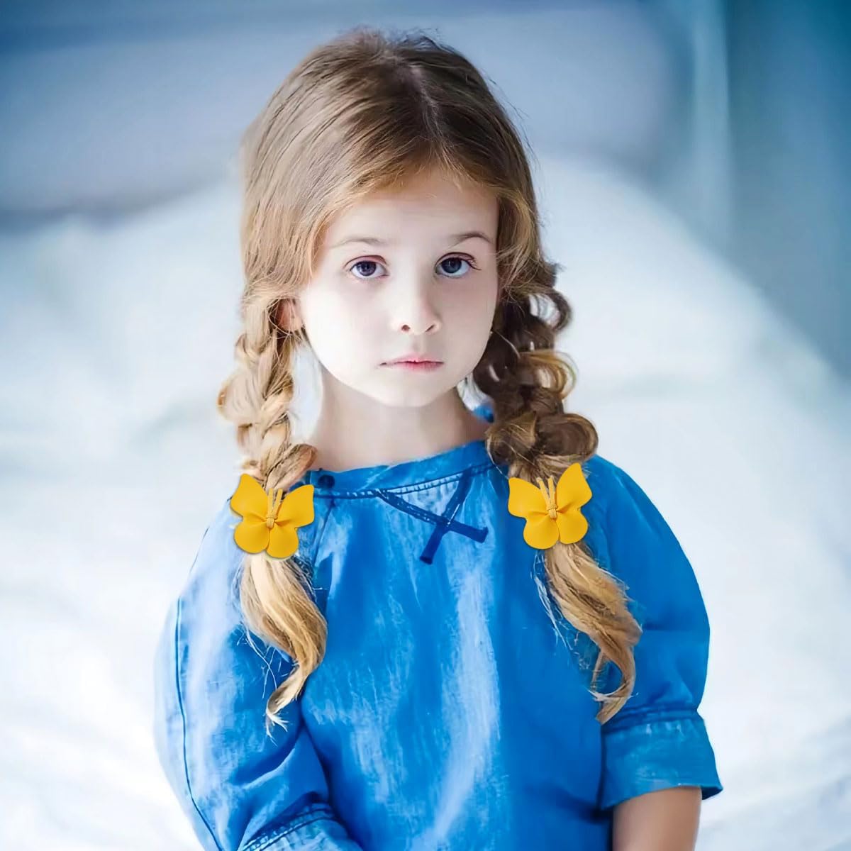 PALAY Girls Bow Hair Clips for Kids with Fully Lined Alligator Clips and PU Butterfly Bows | 10Pcs Set