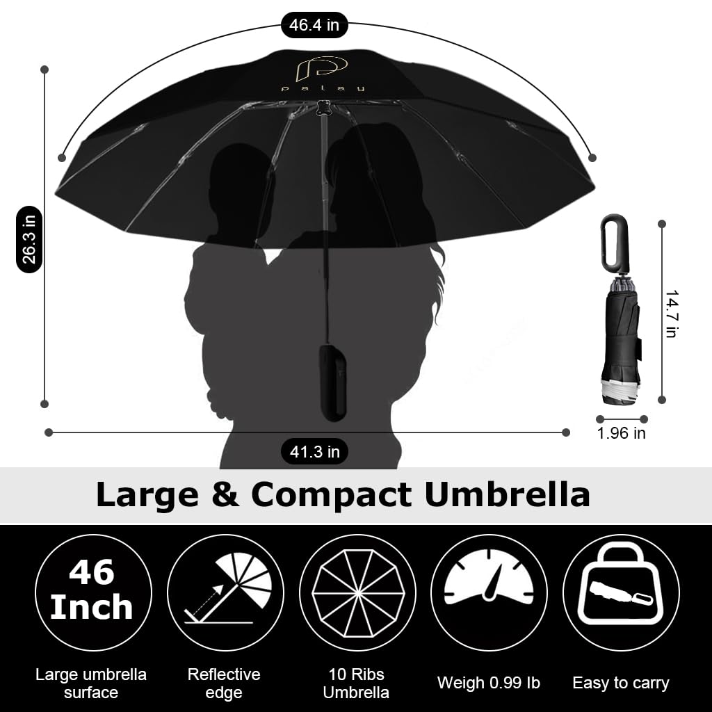 PALAY Umbrella for Men and Women with 50 Inch Canopy and Award Winning Carabiner Handle Design