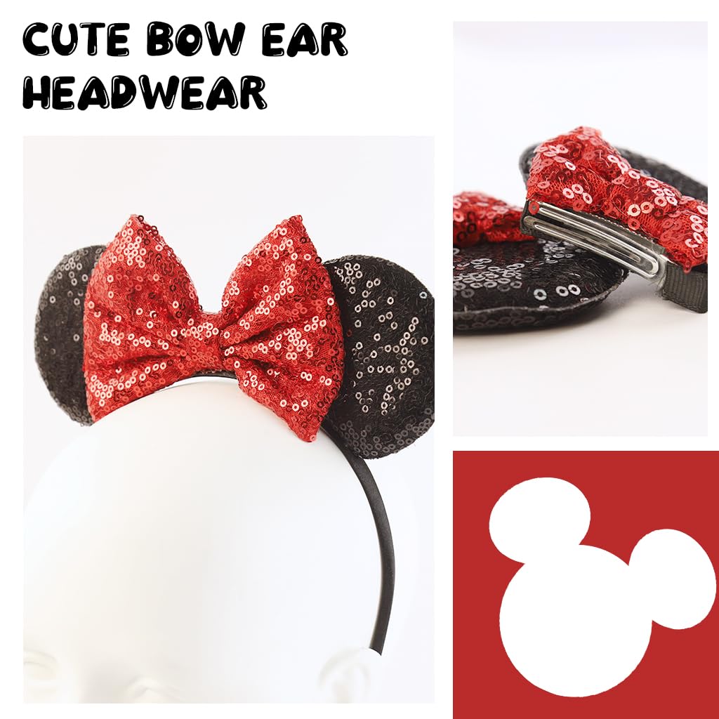 PALAY Mickey Mouse Hair Band for Girls with Shiny Bow & Ears Clips | Party Accessory