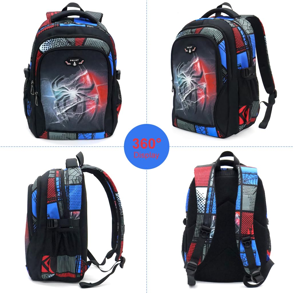PALAY School Backpack with 3 Zipper Compartments and Waterproof Oxford Cloth for Boys 7–12 | Lightweight Ergonomic Bag for School and Outdoor Activities