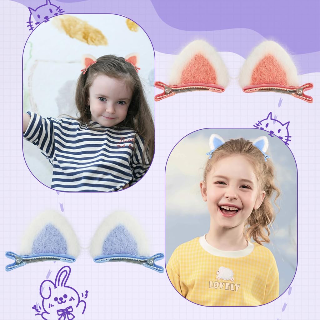 PALAY Hair Clips for Girls featuring Fluffy Fox Ear Design and 10 Colorful Pieces | Cute Kids Barrettes