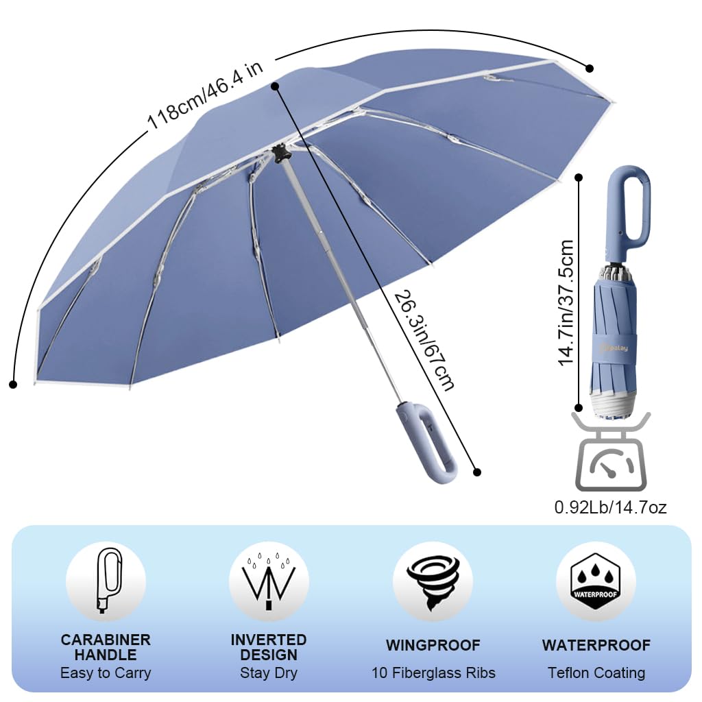 PALAY Large Umbrella for Travel and Outdoors with 50in Canopy featuring 10 Dual Ribs & Auto Open Close | Blue 2 PCS
